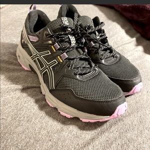 Black and lavender ASICS sneakers